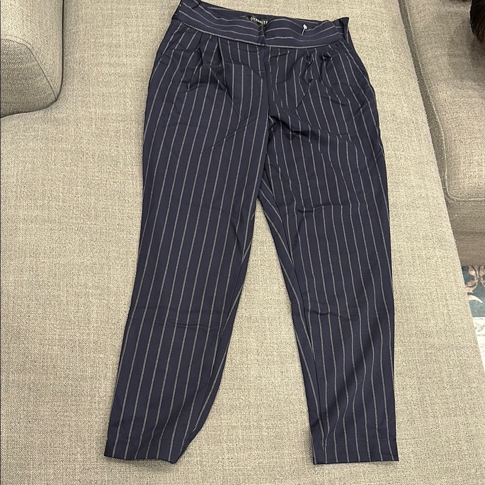 Navy Pinstripe Trousers